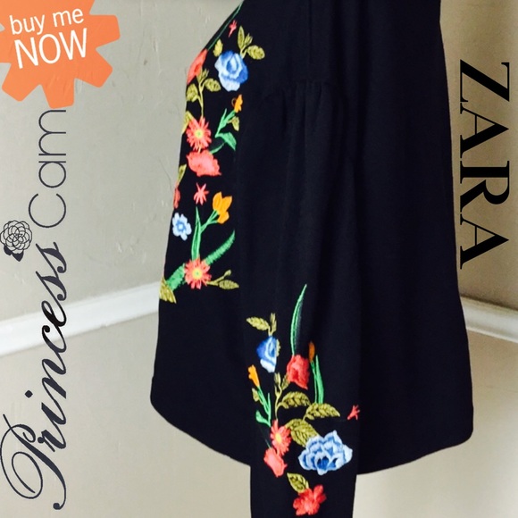 👑ZARA Floral Embroidered Crewneck Sweatshirt Sz M - Picture 5 of 8